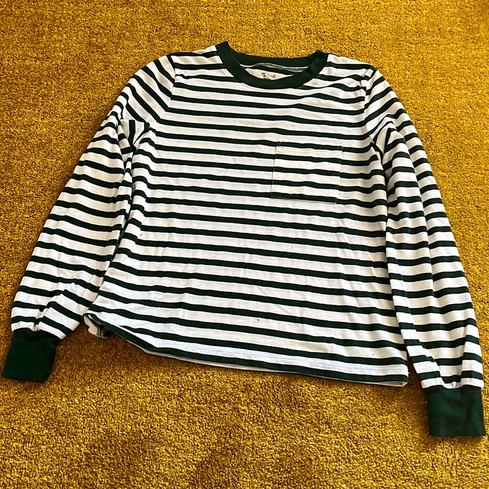 Madewell long sleeve top green stripes XXS